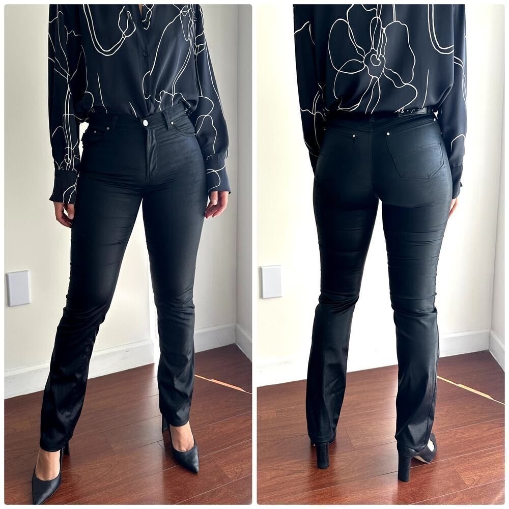 Gianfranco Ferre Pants Womens 28 Coated Wax Stretch Slim Vintage Jeans Nighclub - Picture 14 of 14